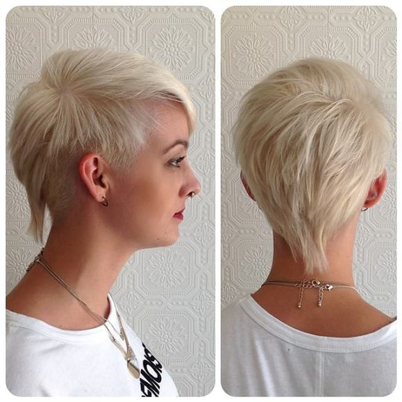 Edgy Platinum Textured Mullet with Tapered Sides and Side Swept Bangs