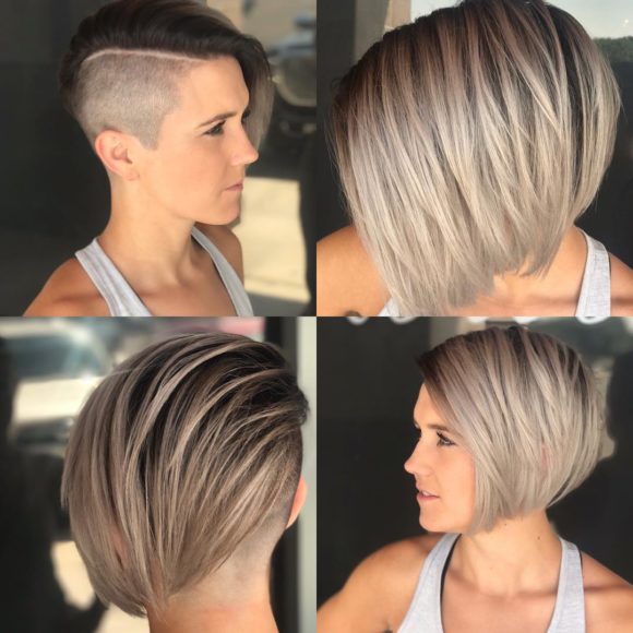 Edgy Side Swept Blonde Undercut Bob