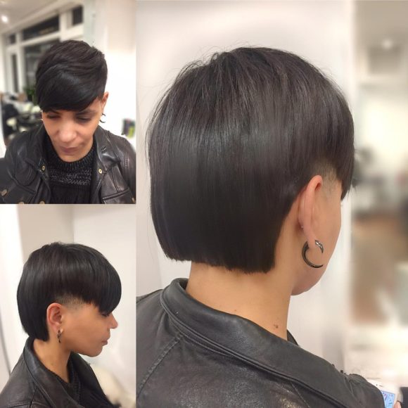 Edgy Undercut with Blunt Back and Textured Top Lengths with Full Bangs