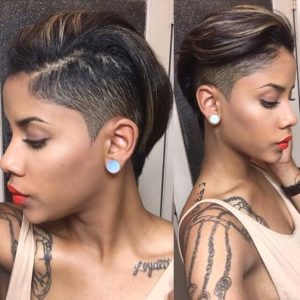 Fierce Undercut Pixie on Dark Hair with Highlights Short Hairstyle
