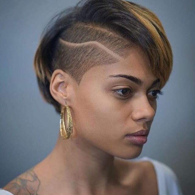Fierce Undercut Pixie with Shave Art Skin Fade and Brunette Ombre Hair Color Short Fall Hairstyle