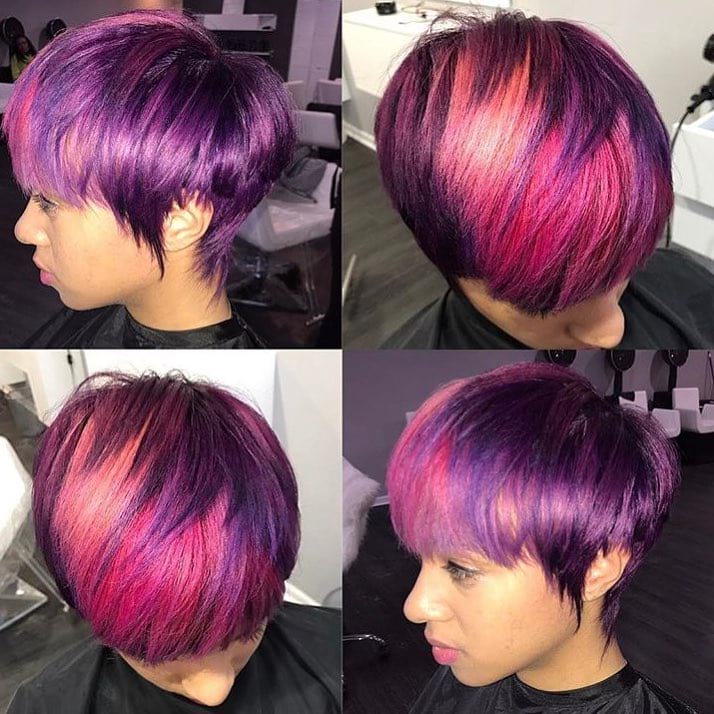 Fun Fringe Layered Pixie With Purple Color And Pink Highlights Short Hairstyle The Latest Hairstyles For Men And Women 2020 Hairstyleology