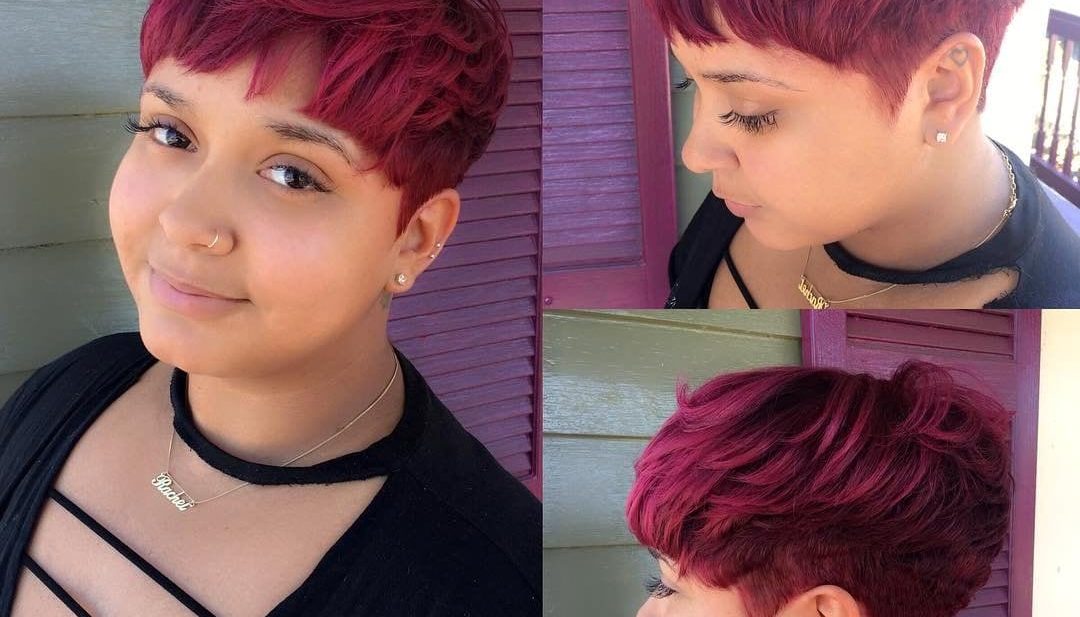 Bold Fuchsia Messy Textured Pixie Crop with Bangs Short Hairstyle