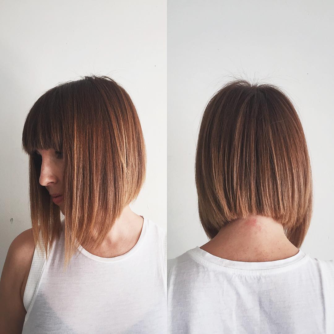 Ginger A Line Bob With Full Blunt Bangs And Highlights The Latest Hairstyles For Men And Women