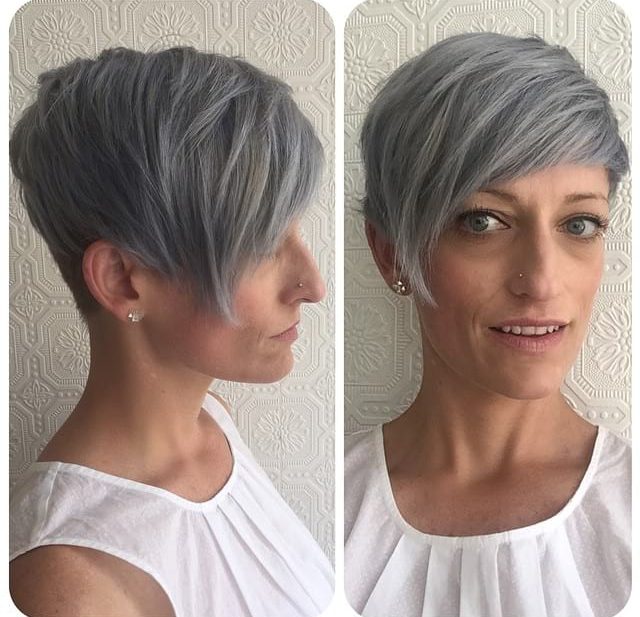 Grey Biased Crop with Straight Undone Texture and Tapered Nape Short Hairstyle