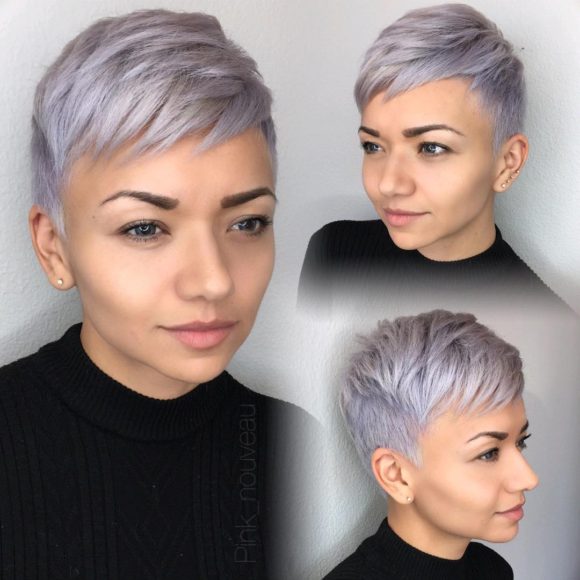 Icy Purple Metallic Pixie with Textured Layers and Tapered Sides Short Summer Hairstyle
