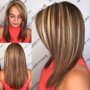 Layered Cut with Textured Ends-and Bold Chunky Highlights Medium Length Hairstyle