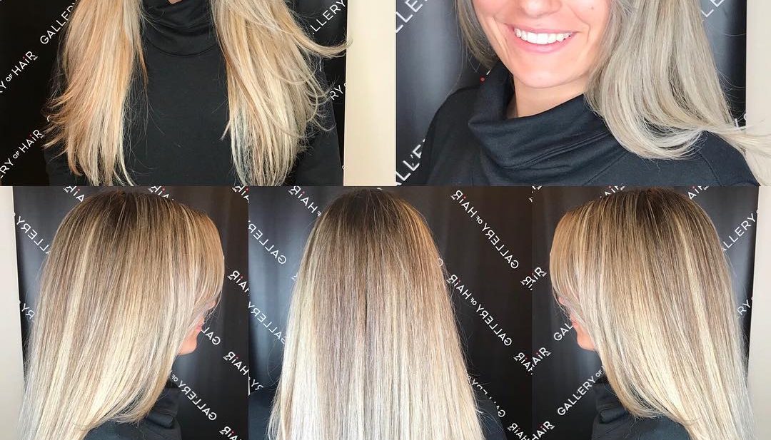 Layered Razor Cut Blowout with Long Side Swept Bangs and Blonde Color Melt Balayage Long Hairstyle