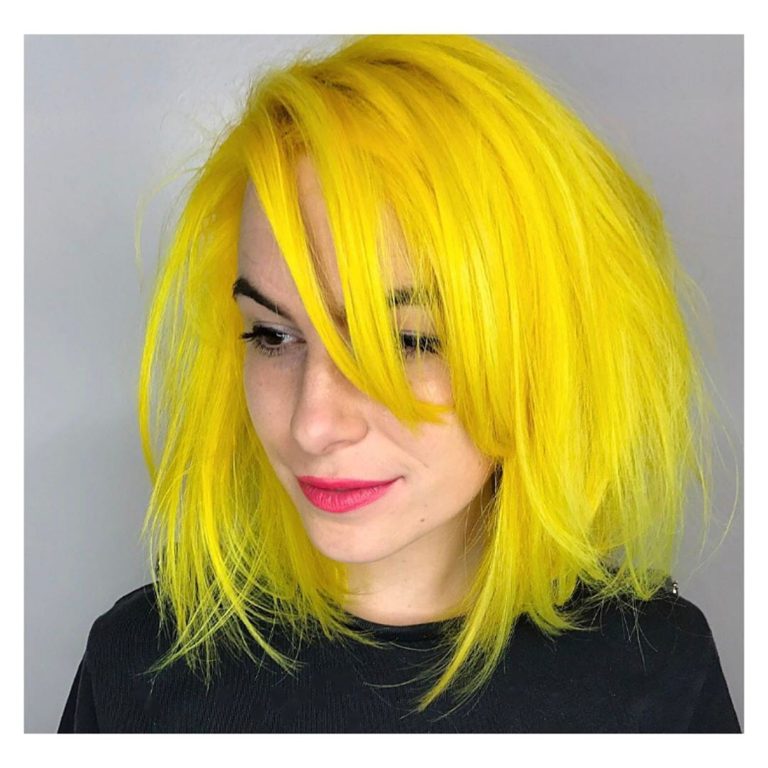 Layered Yellow Sunshine Lob with Undone Blowout Texture and Long Side ...