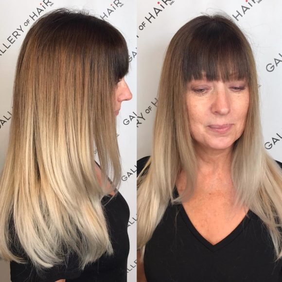 Long Layered Cut with Blunt Bangs and Multi-Tone Ombre