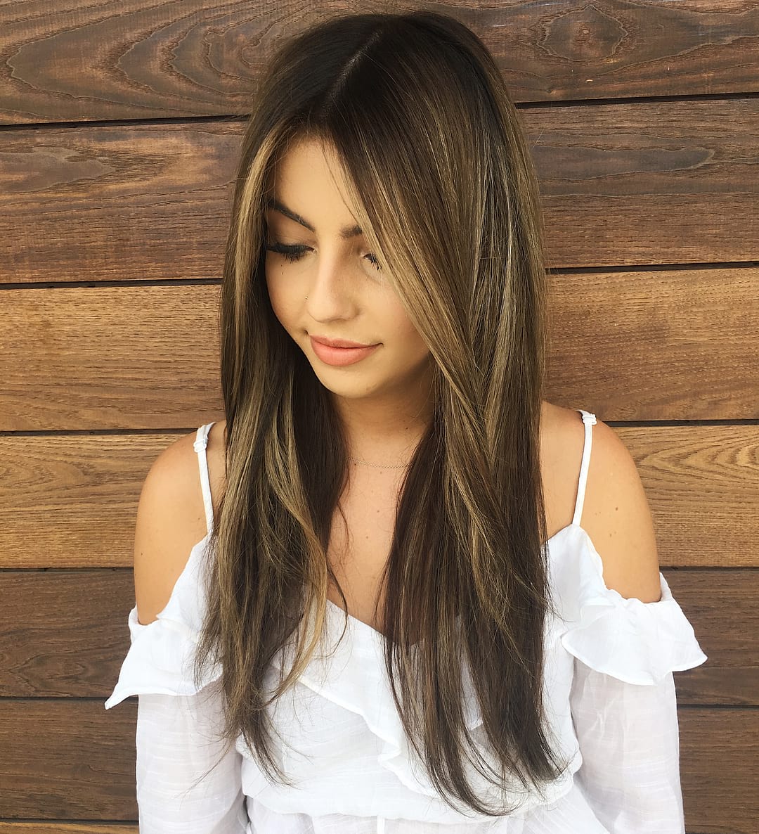 Long Messy Straight Textured Hair with Center Part and Brunette Reverse  Balayage Color - The Latest Hairstyles for Men and Women (2020) -  Hairstyleology
