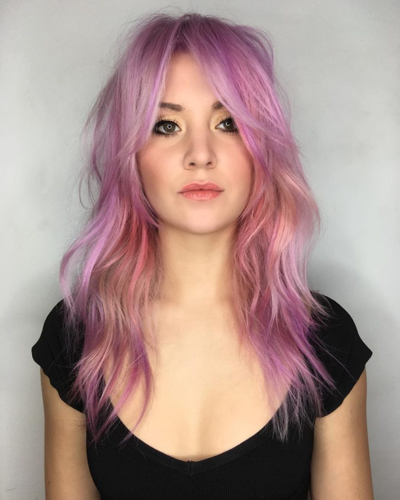 Long Pink Shag Cut with Messy Wavy Texture and Curtain ...