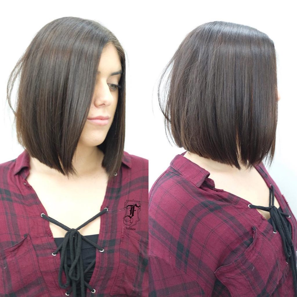 Long Sleek Bob with Brunette Color Medium Length Hairstyle