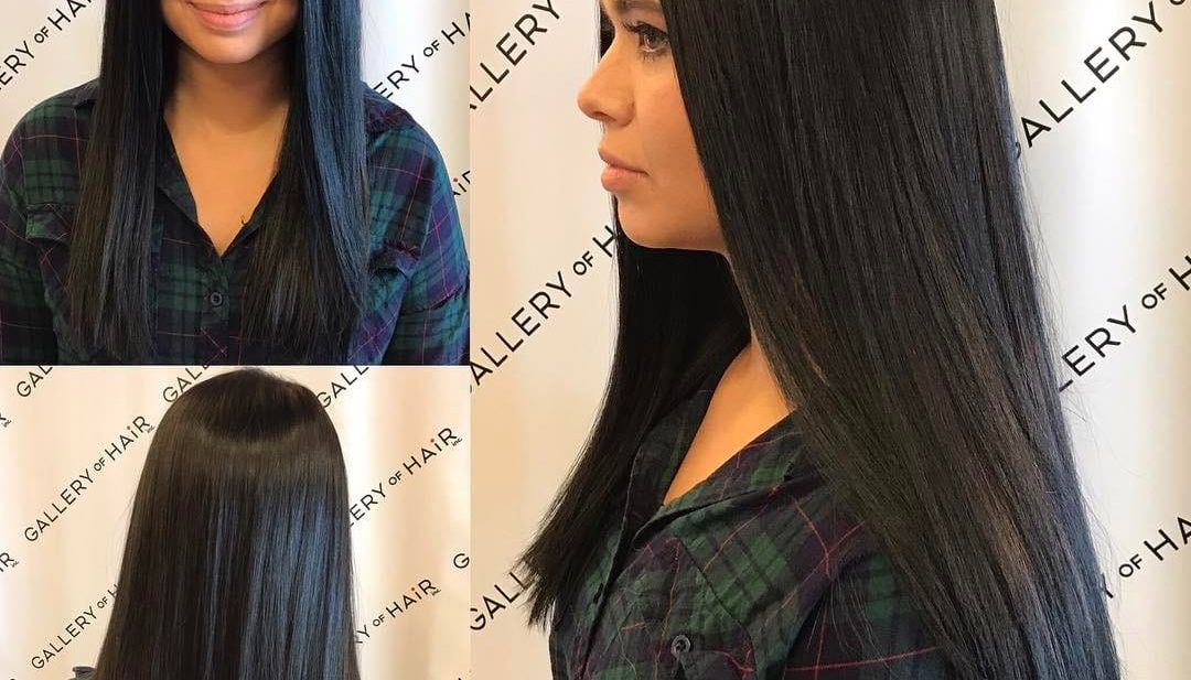 Long Sleek One Length Cut with Textured Ends and Black Color Long Hairstyle