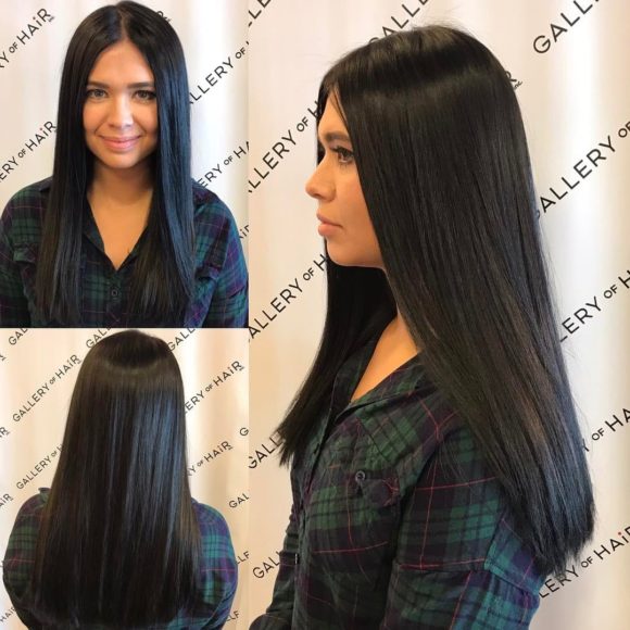 Long Sleek One Length Cut with Textured Ends and Black Color