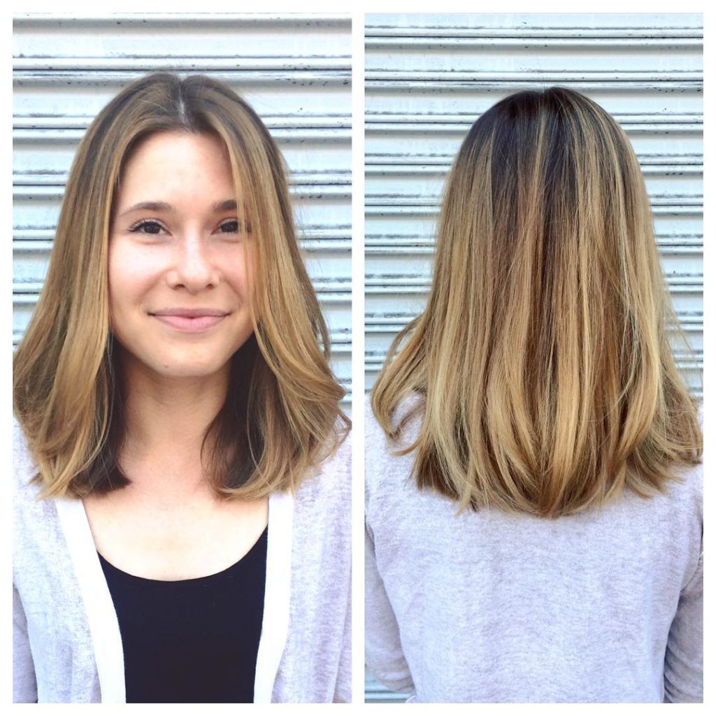 Long Soft Bob with Babylights Balayage and Blowout Long Hairstyle