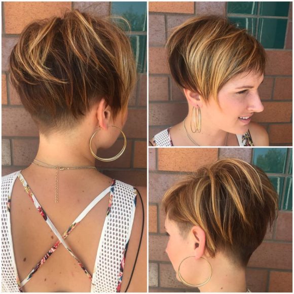 Messy Voluminous Brunette Undercut Pixie with Highlights Womens Short Hairstyles