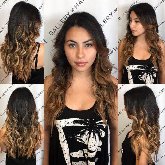 Long Wavy Textured Cut with Brunette Balayage Color Melt