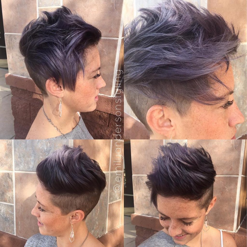 Messy Brushed Up Undercut with Smoky Violet Color Short Hairstyle