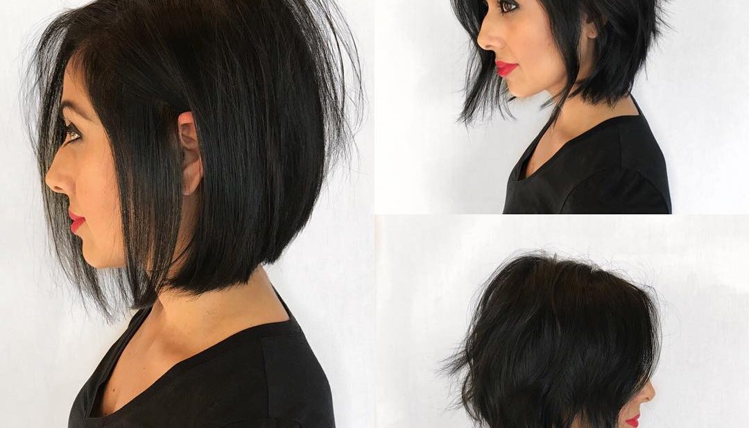Modern Soft A-Line Bob with Undone Texture and Black Coloring Medium Length Hairstyle