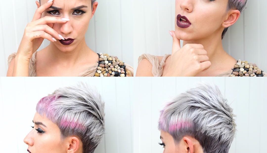 Modern Textured Mullet with Silver Grey Shade and Pink Highlights Short Hairstyle