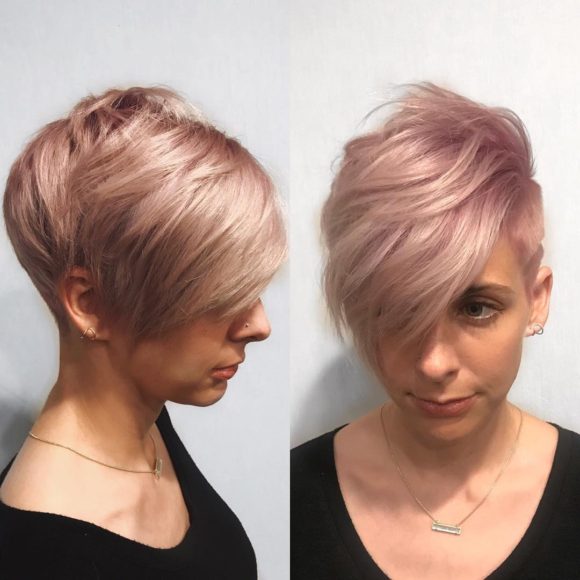 Pink Graduated Pixie with Messy Top Fringe and Undercut Short Hairstyle