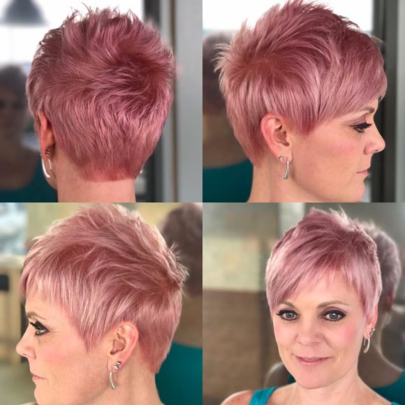 Pink Pastel Razor Cut Textured Pixie with Asymmetrical Bangs - The ...