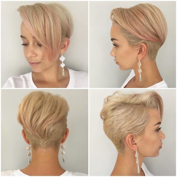 Platinum Disconnected Undercut Pixie with Messy Straight Texture and Rose Gold Highlights Short Summer Hairstyle