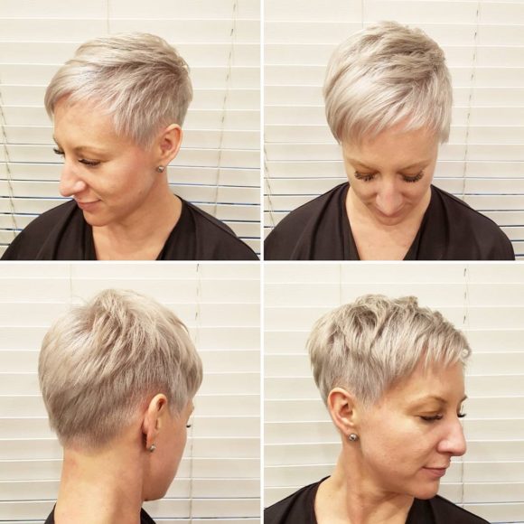Platinum Textured Pixie with Taper and Asymmetric Bangs