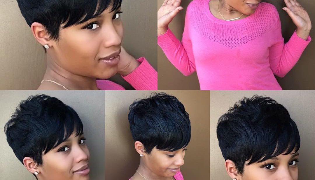 Pretty Black Textured Crop Cut with Bangs Short Hairstyle