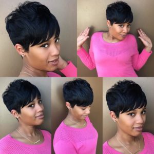 Pretty Black Textured Crop Cut with Bangs Short Hairstyle