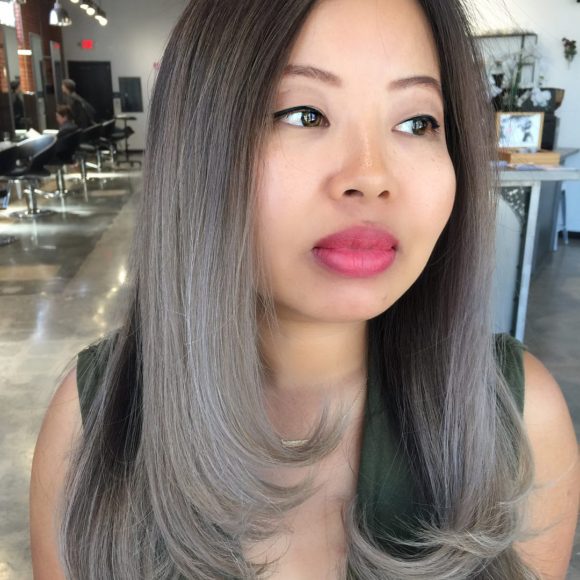 Sexy Razor Cut Blowout with Ashy Grey Ombre