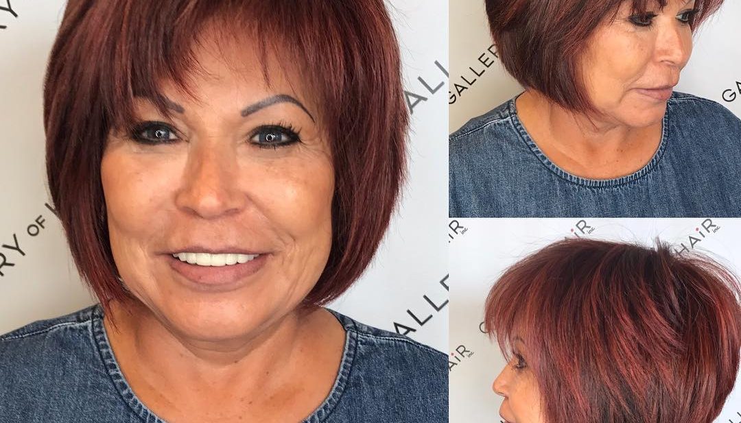 Shaggy Burgundy Bob with Feathered Bangs Short Hairstyle
