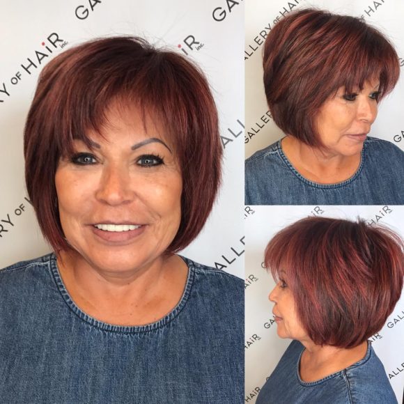 Shaggy Burgundy Bob with Feathered Bangs
