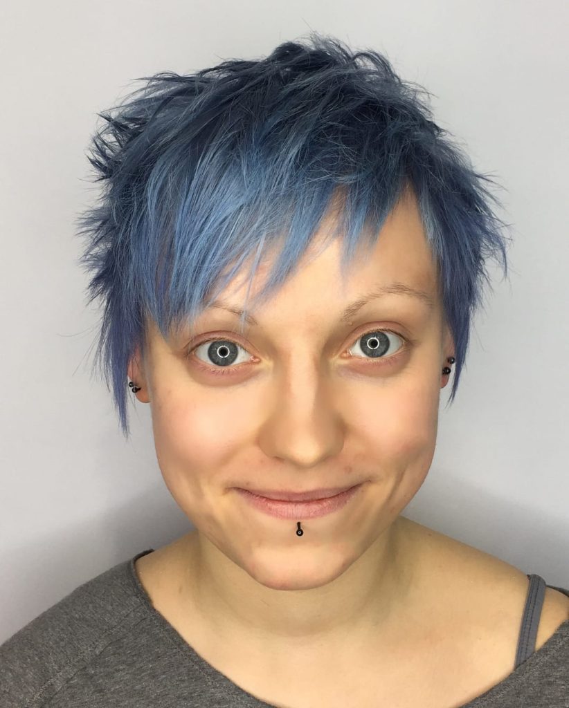 Shaggy Pixie with Messy Texture and Blue Color Short Hairstyle