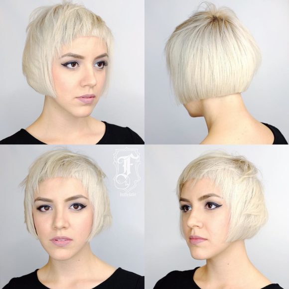 Short Textured Bob with Blunt Edges and Platinum Color Short Hairstyle