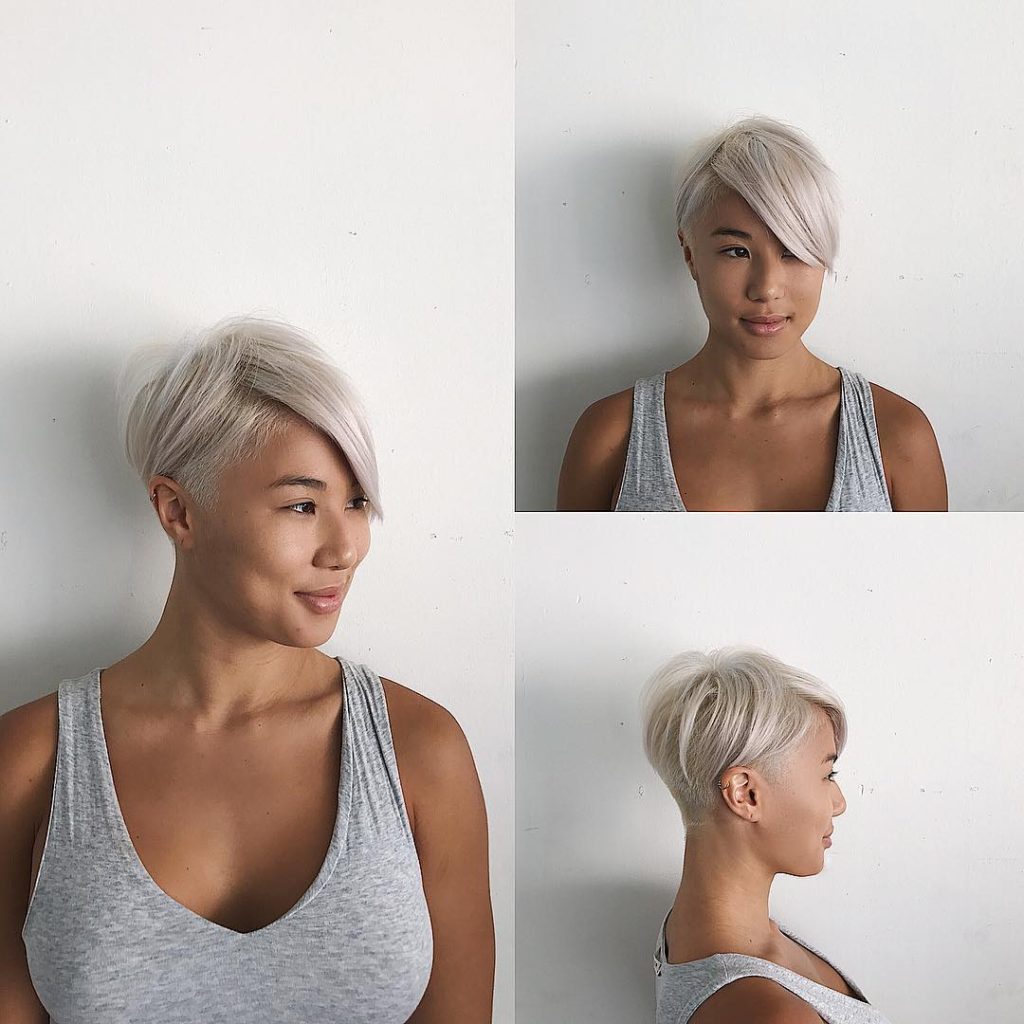 Short Textured Undercut With Long Side Swept Bangs And Platinum