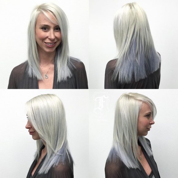 Silver Two Toned Layered Cut with Clean Blunt Lines and Side Swept Bangs