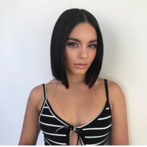 Sleek Above the Shoulders Blunt Bob with Center Part and Black Hair Color Medium Length Fall Hairstyle