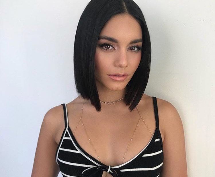 Sleek Above the Shoulders Blunt Bob with Center Part and Black Hair Color Medium Length Fall Hairstyle