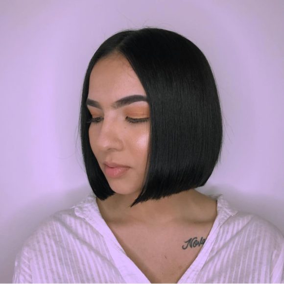 Sleek Blunt Bob with Center Part and Black Color Short Hairstyle