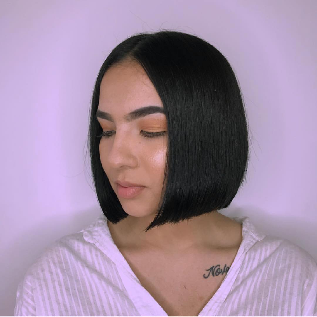  Sleek  Blunt Bob with Center Part and Black Color The 