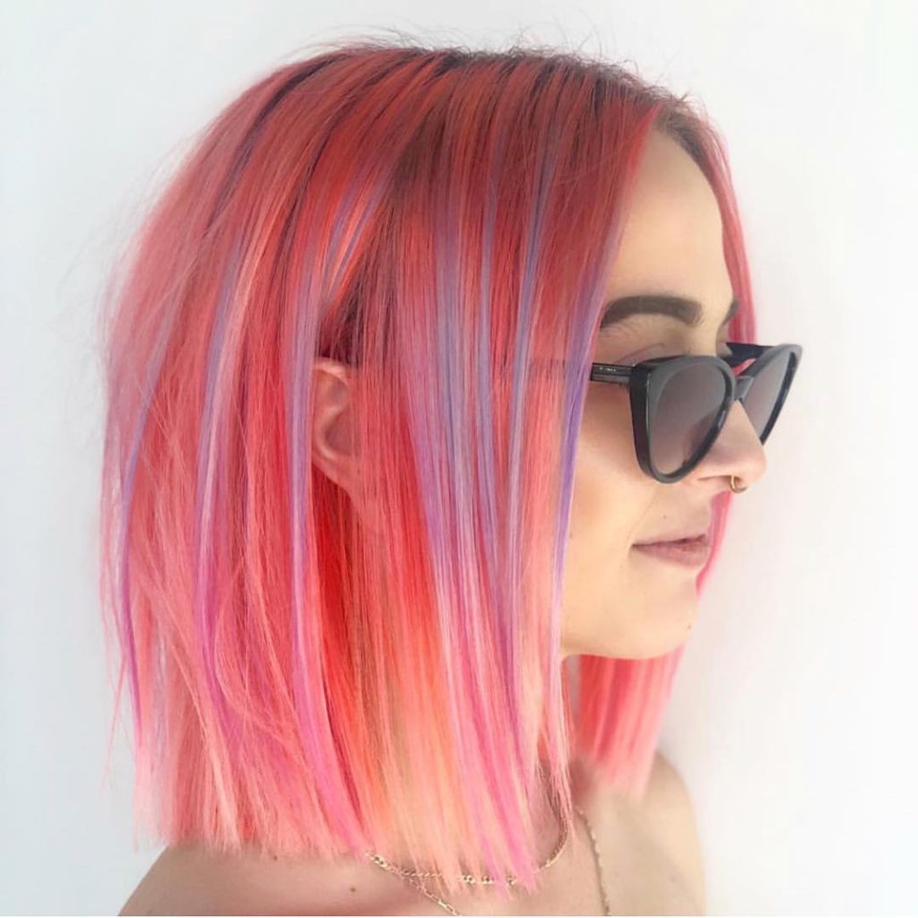 Sleek Blunt Bob with Pink Fruit Punch Hair Color and Pastel Purple  Highlights - The Latest Hairstyles for Men and Women (2020) - Hairstyleology