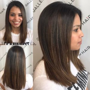 Sleek Cut with Subtle Layers and Brunette Balayage Medium Length Hairstyle