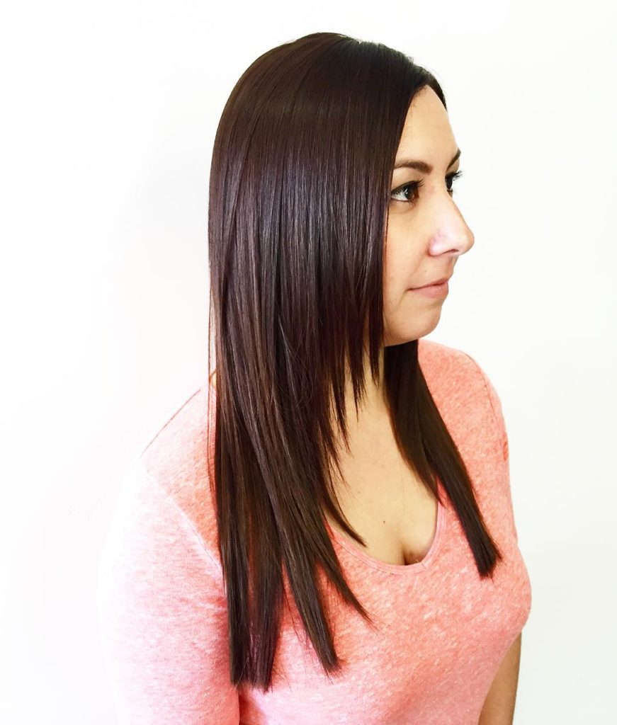 Sleek Razor Cut Layered Hair with Warm Brunette Color Long Hairstyle