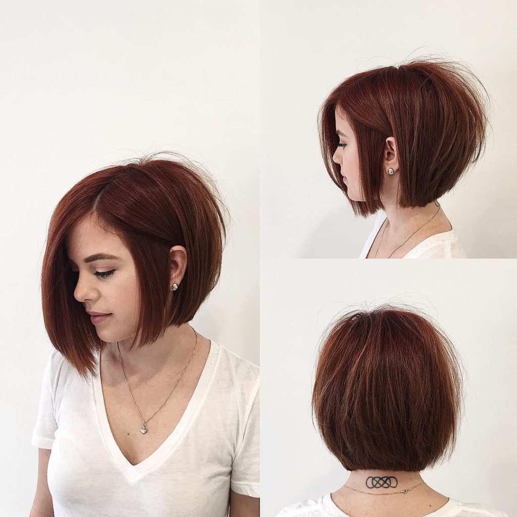 Soft Graduated Bob with Clean Lines and Warm Brunette Color Short Hairstyle