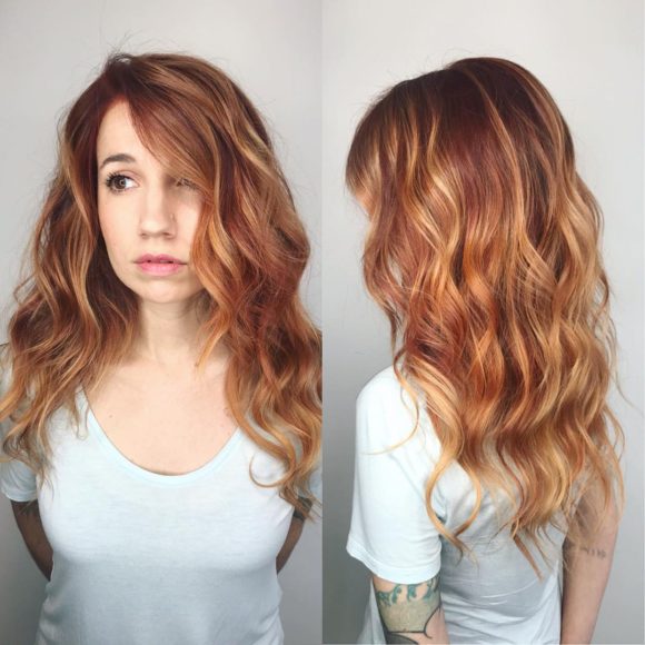 Soft Layered Cut with Textured Waves and Copper Balayage