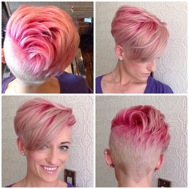 Soft Pink Undercut with Undone Textured Lengths and Bright Pink Shadow Roots Short Hairstyle