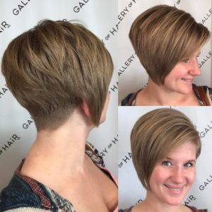 Stacked Asymmetrical Bob with Side Swept Bangs and Tapered Nape Short Hairstyle