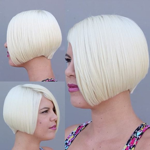 Stunning Platinum Graduated Precision Cut Bob with Nape Detail